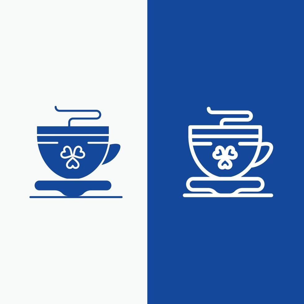 té taza de café irlanda línea y glifo icono sólido bandera azul línea y glifo icono sólido bandera azul vector