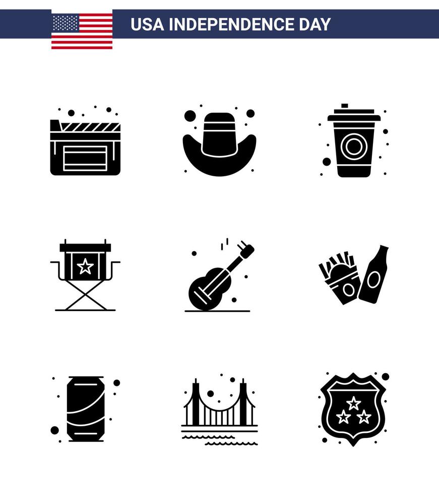 9 Creative USA Icons Modern Independence Signs and 4th July Symbols of american music drink guiter star Editable USA Day Vector Design Elements