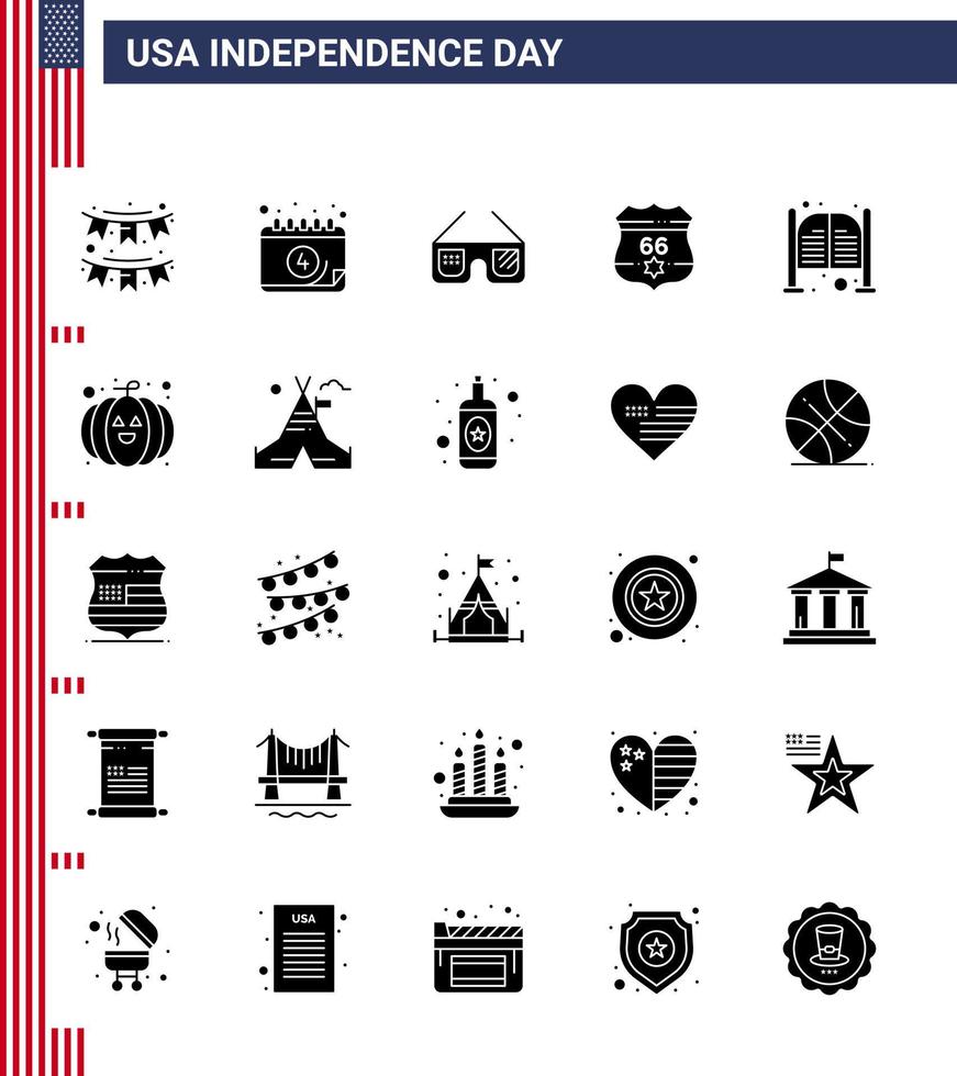 25 paquete de glifos sólidos de estados unidos de signos y símbolos del día de la independencia de la barra escudo del día de estados unidos elementos de diseño vectorial editables del día de estados unidos vector