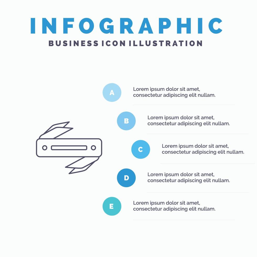 icono de línea de hoja afilada de cuchillo con fondo de infografía de presentación de 5 pasos vector