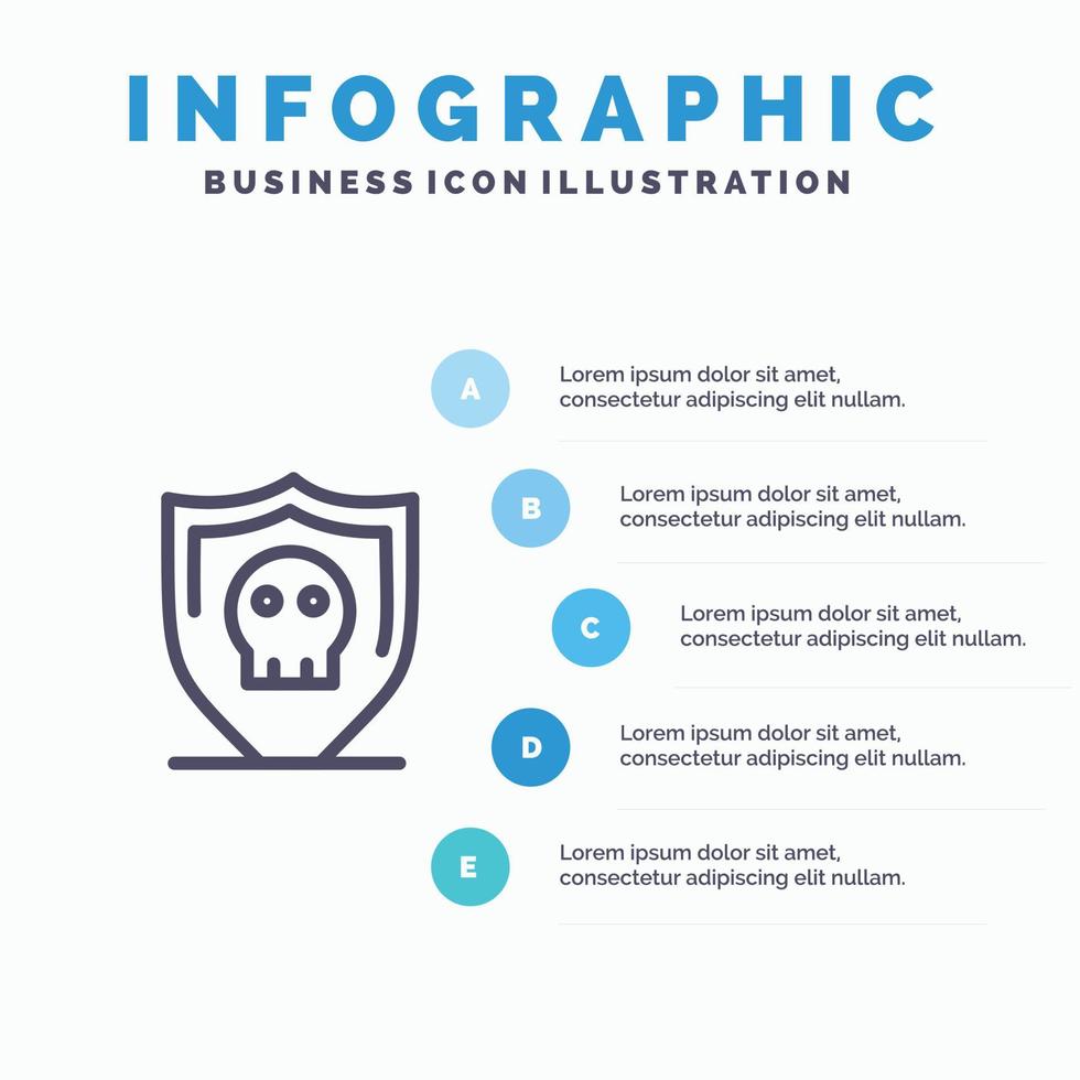 Shield Security Secure Plain Line icon with 5 steps presentation infographics Background vector