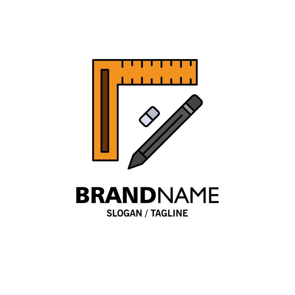 Ruler Construction Pencil Repair Design Business Logo Template Flat Color vector