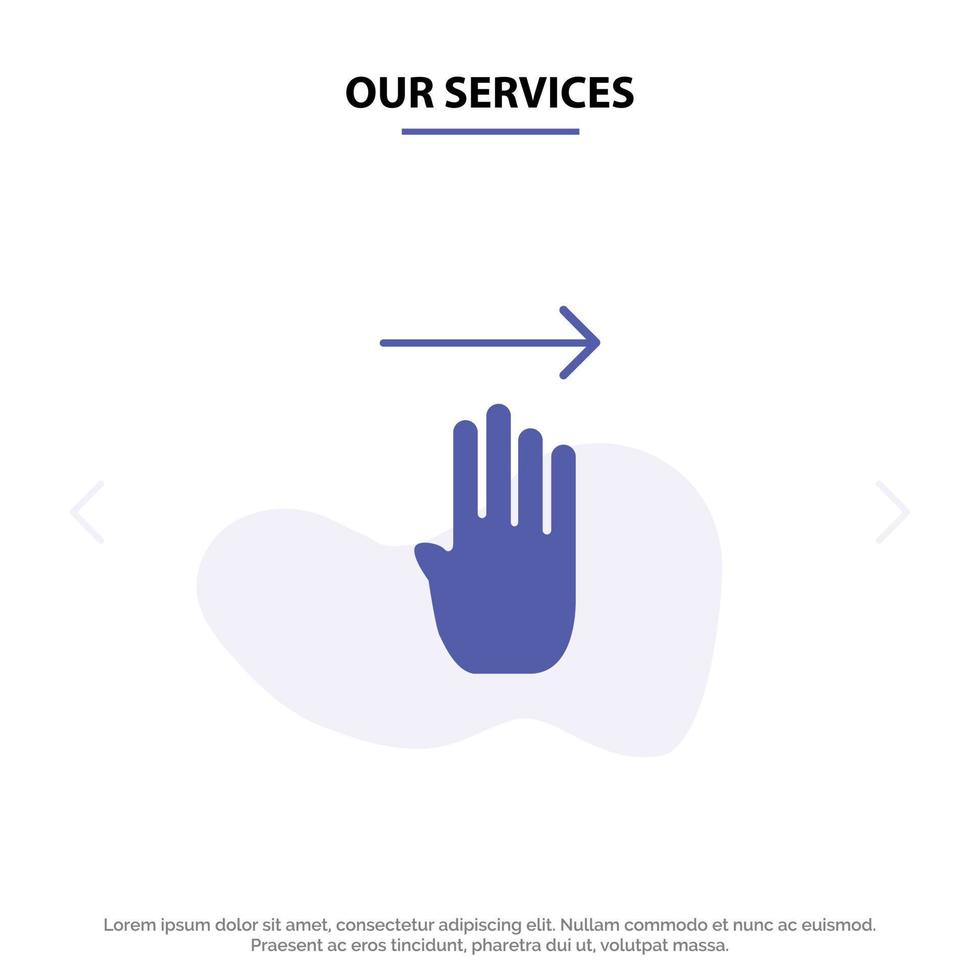 Our Services Finger Four Gesture Right Solid Glyph Icon Web card Template vector