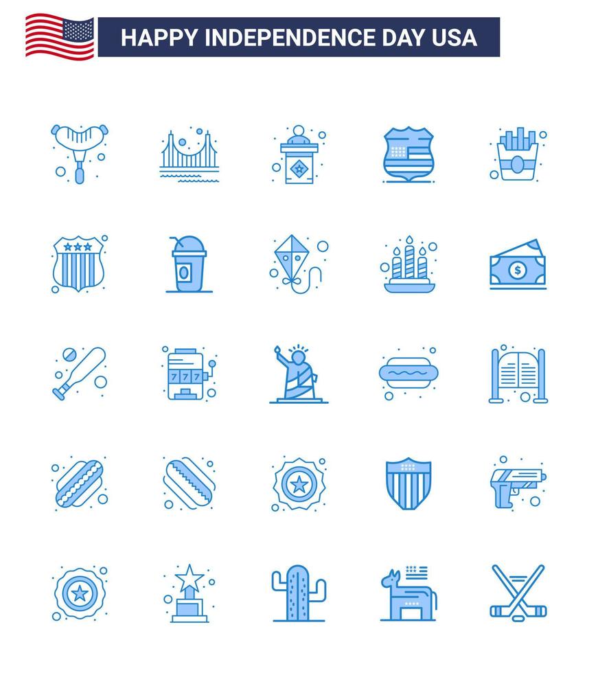 paquete grande de 25 estados unidos feliz día de la independencia estados unidos vector blues y símbolos editables de seguridad alimentaria estados unidos escudo de estados unidos elementos de diseño vectorial editables del día de estados unidos