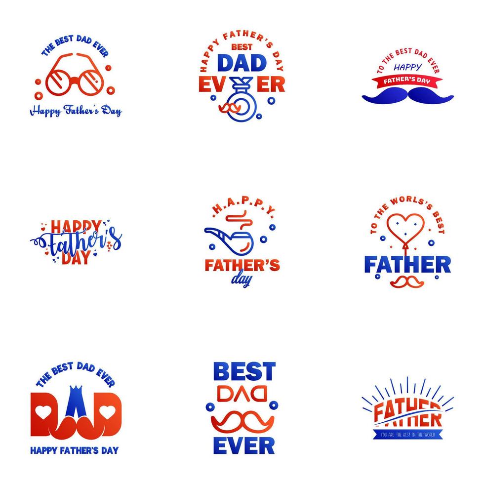 Happy Fathers Day Calligraphy greeting card 9 Blue and red Typography Collection Vector illustration Editable Vector Design Elements