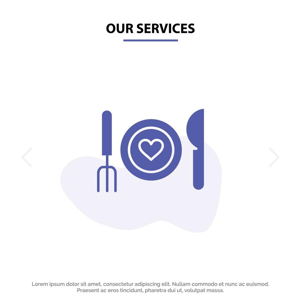 Our Services Dinner Romantic Food Date Couple Solid Glyph Icon Web card Template vector