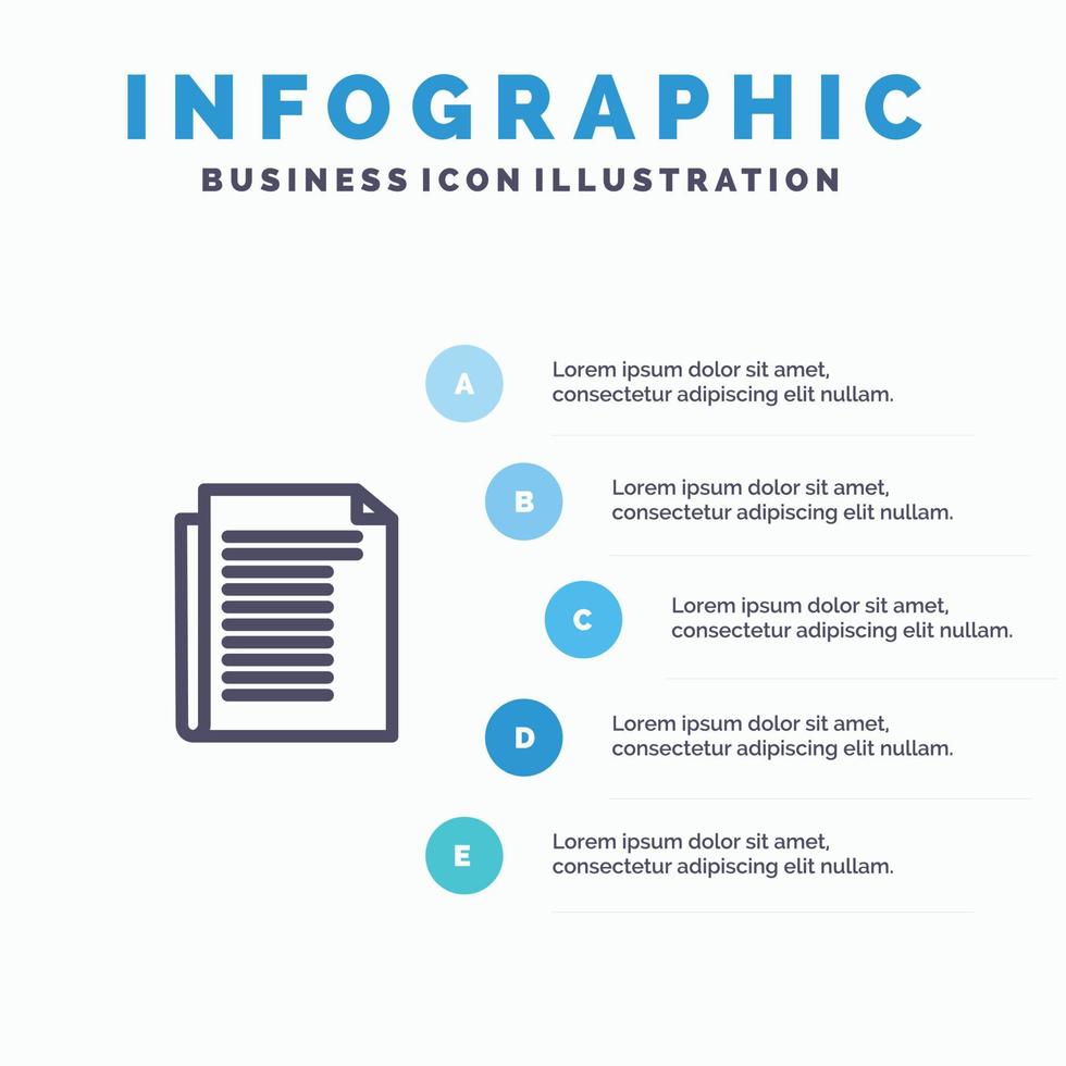 icono de línea de papel de informe de nota de documento con fondo de infografía de presentación de 5 pasos vector