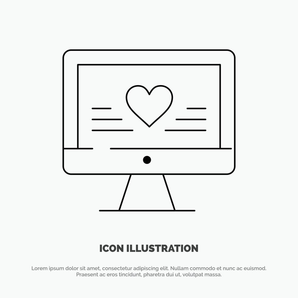 Computer Love Heart Wedding Line Icon Vector