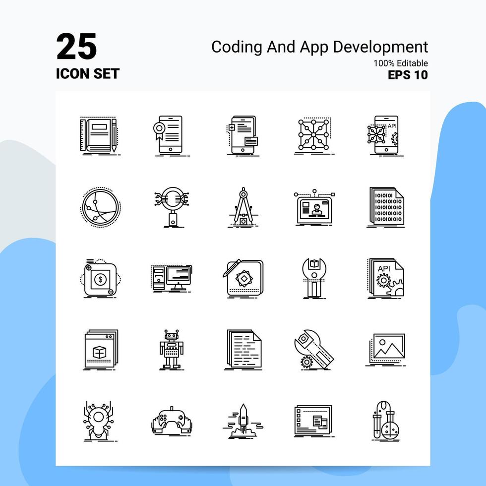 25 conjunto de iconos de codificación y desarrollo de aplicaciones 100 archivos editables eps 10 concepto de logotipo de empresa ideas diseño de iconos de línea vector