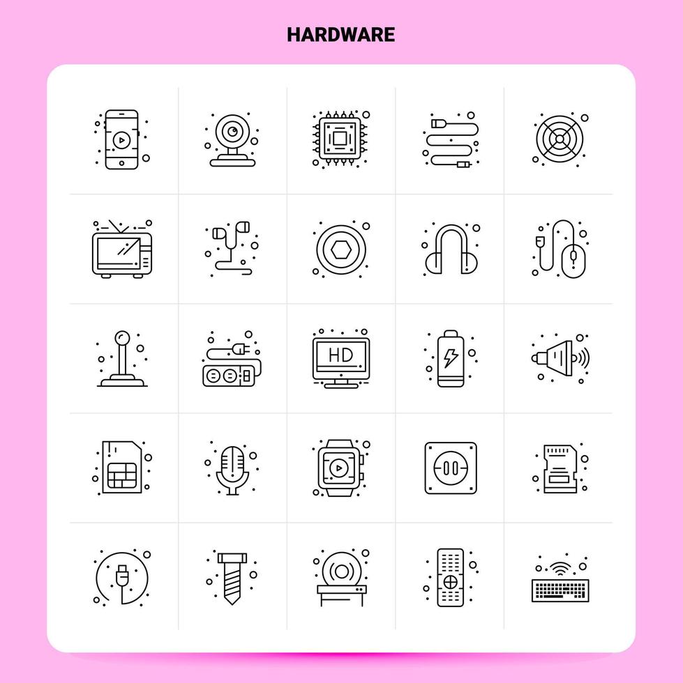 OutLine 25 Hardware Icon set Vector Line Style Design Black Icons Set Linear pictogram pack Web and Mobile Business ideas design Vector Illustration