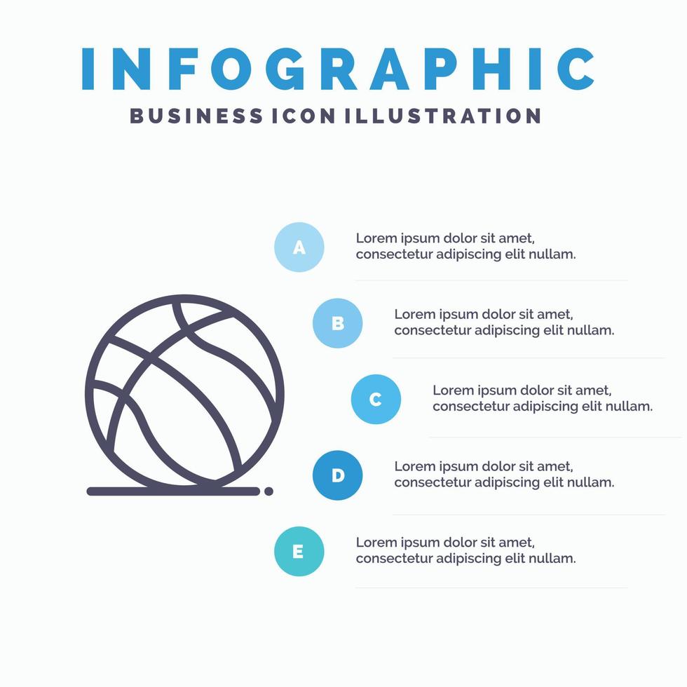 icono de línea de pelota de fútbol americano usa con fondo de infografía de presentación de 5 pasos vector