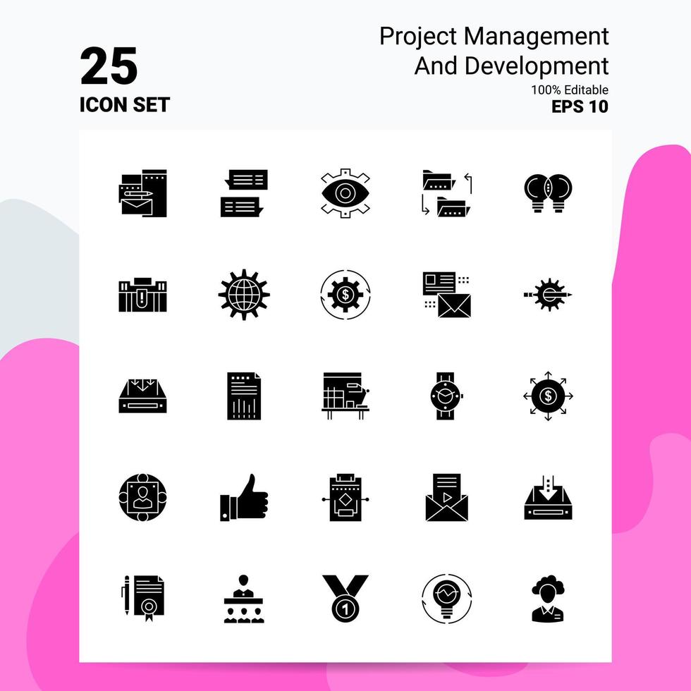 25 conjunto de iconos de gestión y desarrollo de proyectos 100 archivos editables eps 10 ideas de concepto de logotipo de empresa diseño de icono de glifo sólido vector