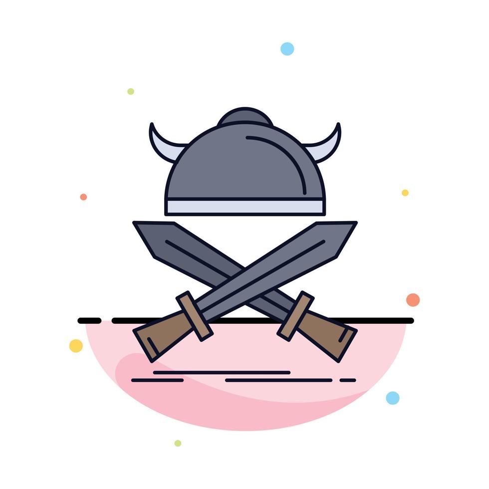 battle emblem viking warrior swords Flat Color Icon Vector