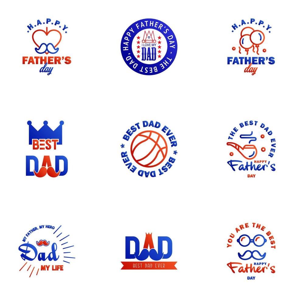 Happy Fathers Day vector hand lettering 9 Blue and red Calligraphy illustration for greeting card festival poster etc Editable Vector Design Elements