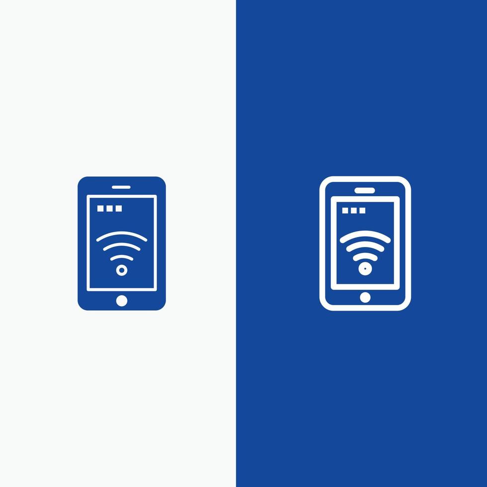 servicio de señal móvil línea wifi y glifo icono sólido banner azul vector