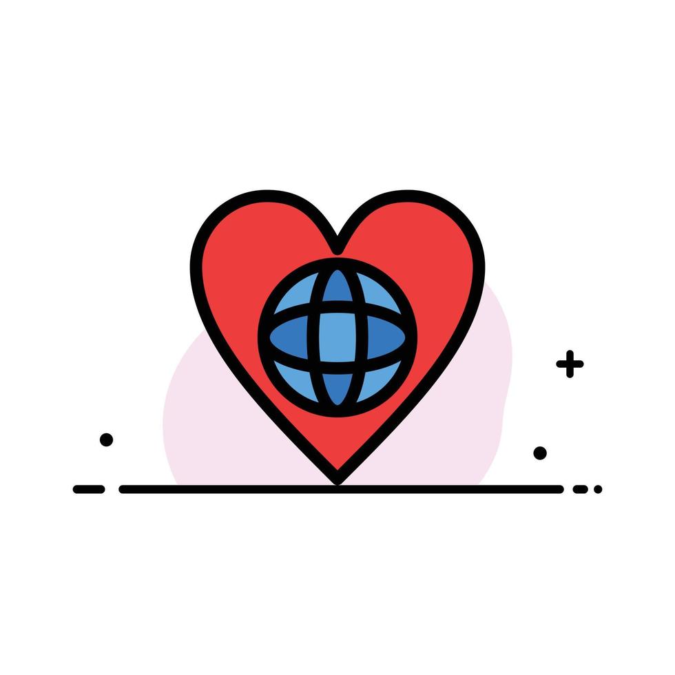 Ecology Environment World Heart Like  Business Flat Line Filled Icon Vector Banner Template