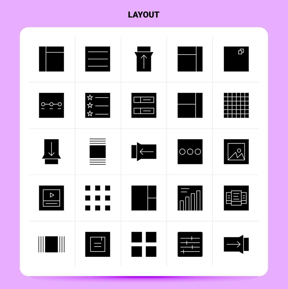 Solid 25 Layout Icon set Vector Glyph Style Design Black Icons Set Web and Mobile Business ideas design Vector Illustration