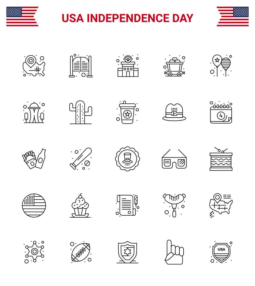 conjunto de 25 iconos del día de los ee.uu. símbolos americanos signos del día de la independencia para globos estación de carro del día de la mina elementos de diseño vectorial editables del día de los ee.uu. vector