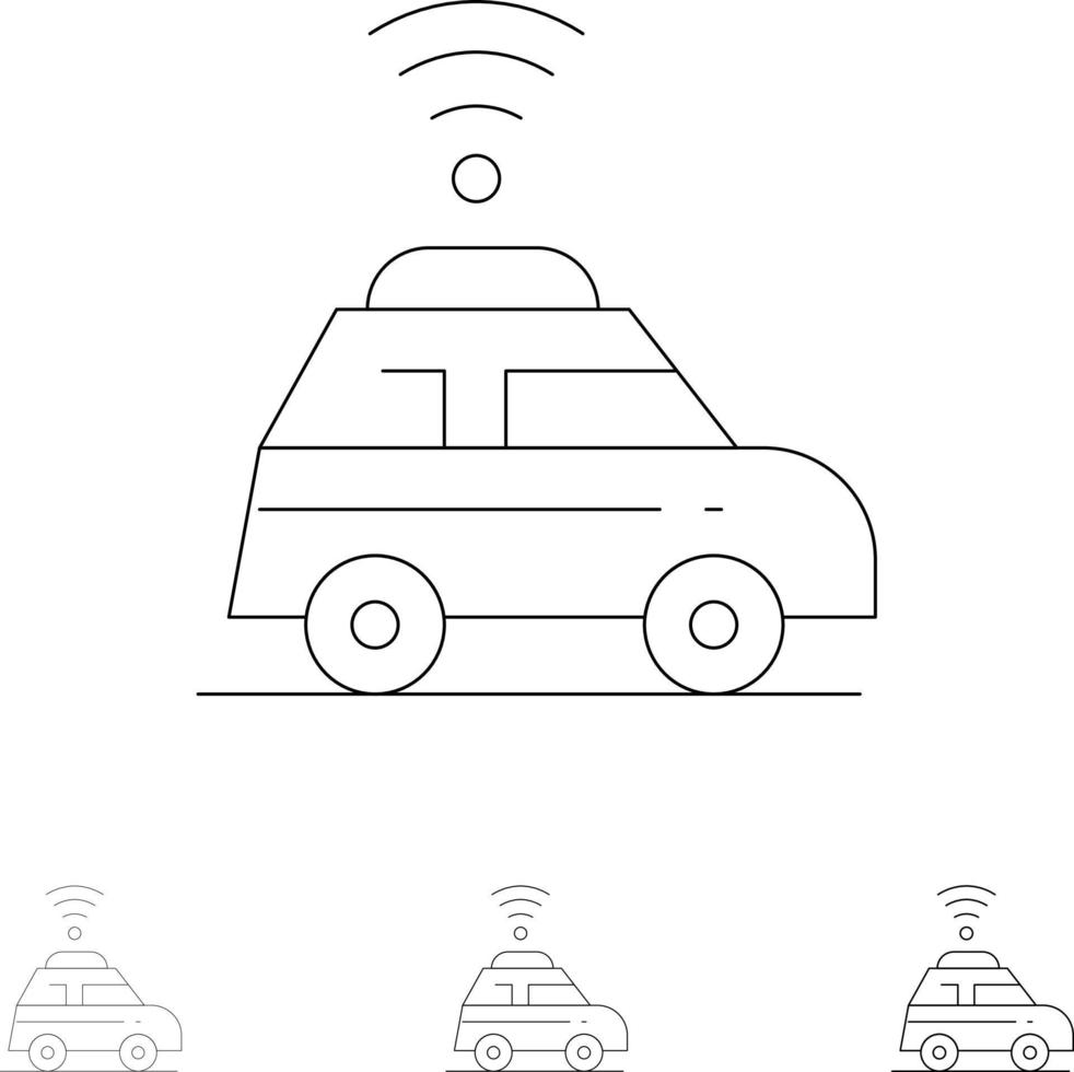 conjunto de iconos de línea negra en negrita y delgada del mapa de ubicación del automóvil vector