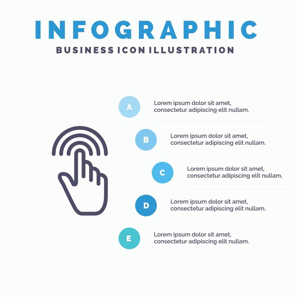 gestos con los dedos icono de línea de toque de interfaz de mano con fondo de infografía de presentación de 5 pasos vector