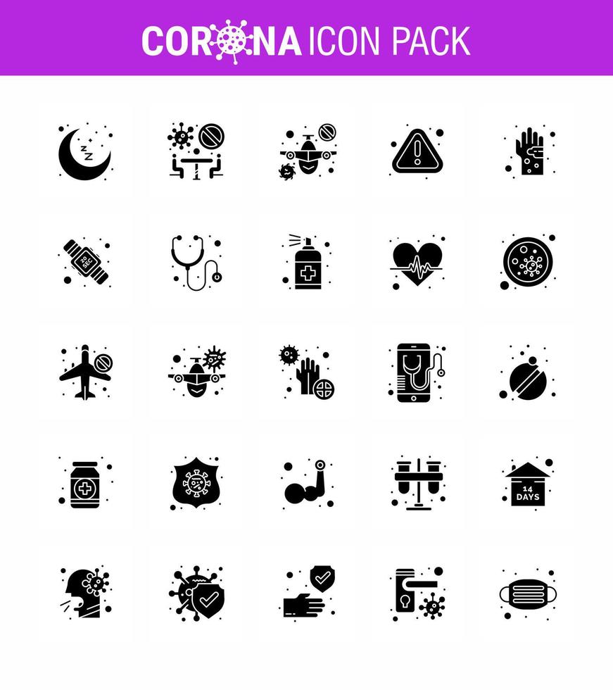 Corona virus disease 25 Solid Glyph icon pack suck as dirty virus plane warning error viral coronavirus 2019nov disease Vector Design Elements