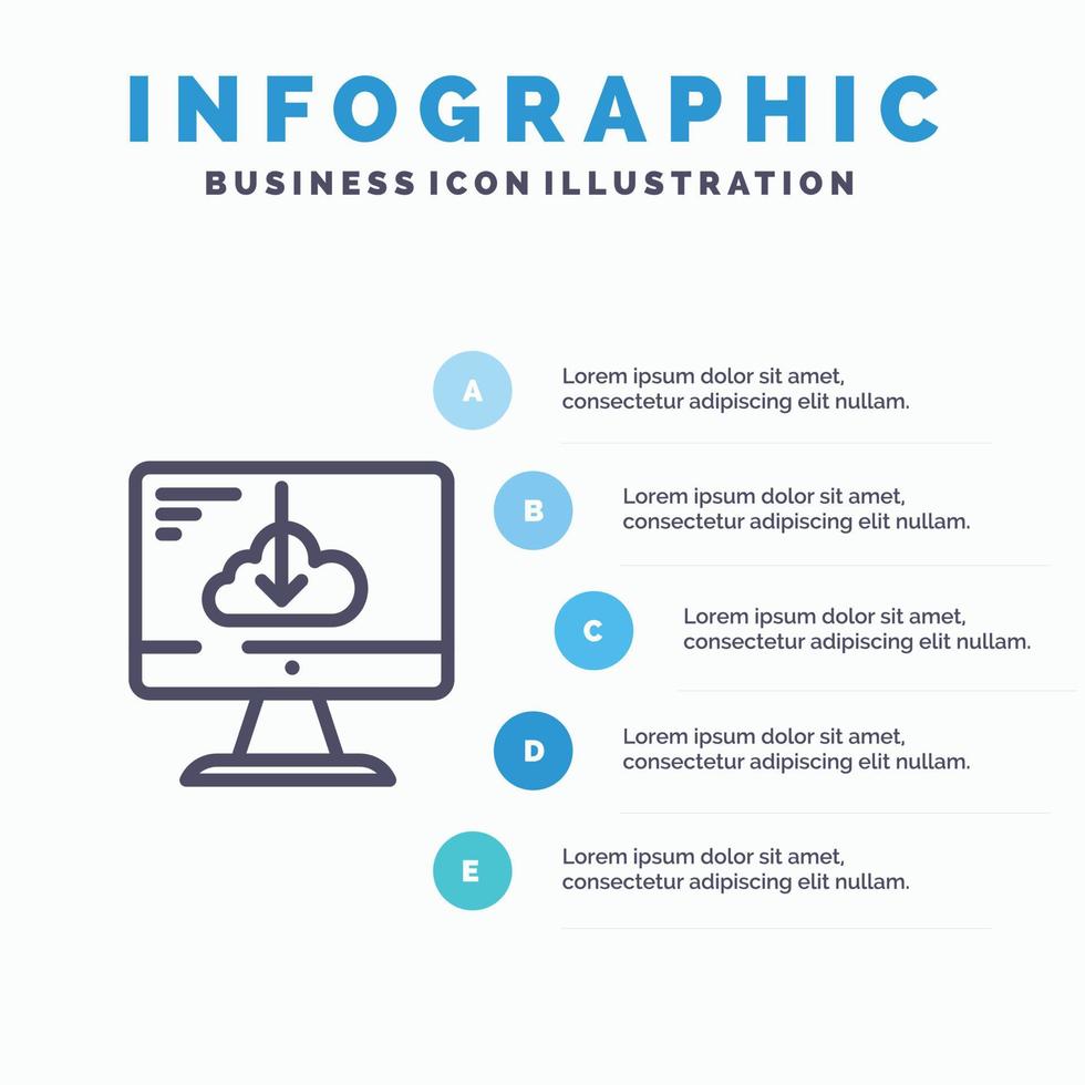 Cloud Download Driver Install Installation Line icon with 5 steps presentation infographics Background vector