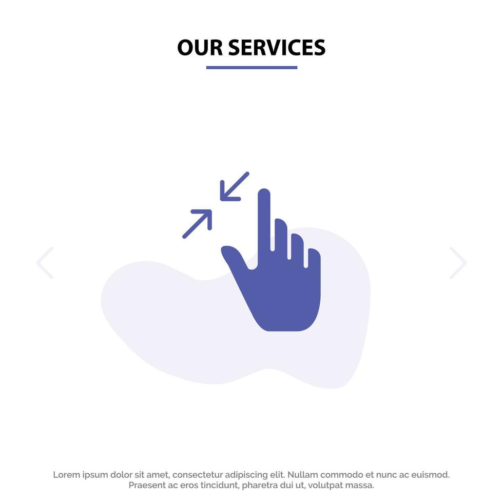 nuestra interfaz de gestos de contrato de servicios pellizco toque plantilla de tarjeta web de icono de glifo sólido vector