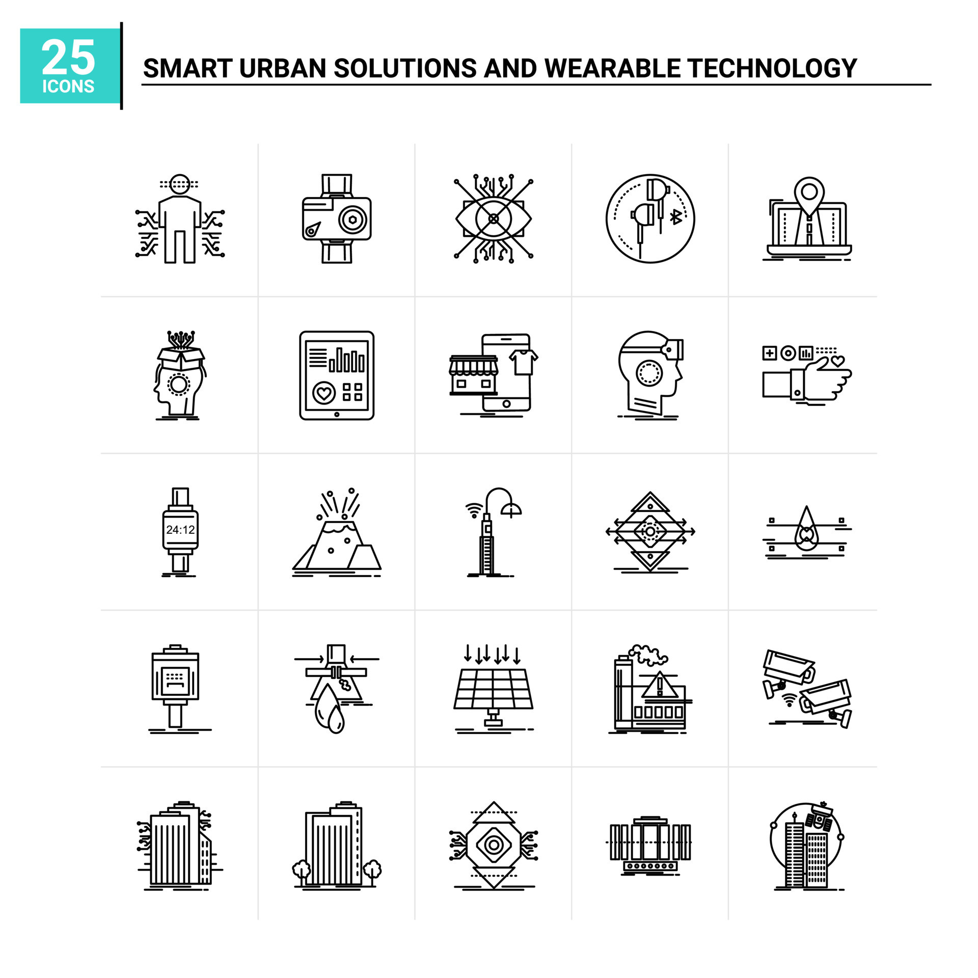 25 Smart Urban Solutions And Wearable Technology icon set vector