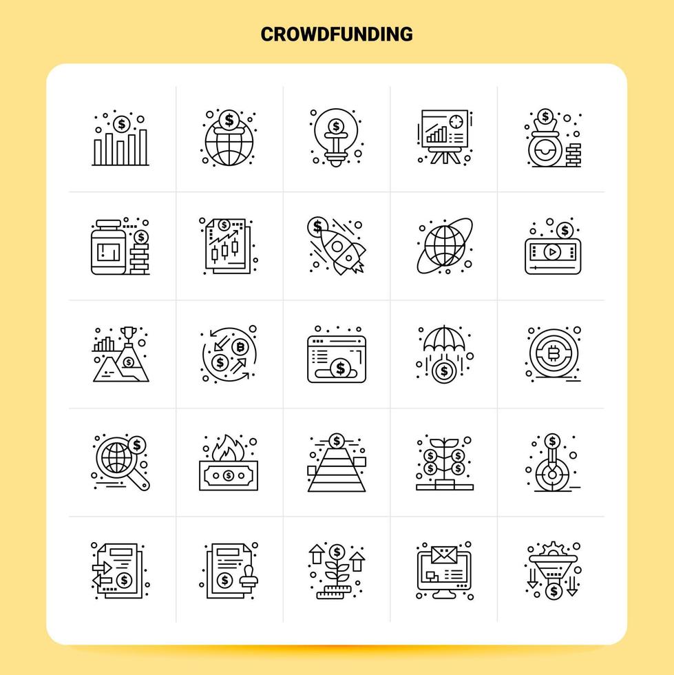 OutLine 25 Crowdfunding Icon set Vector Line Style Design Black Icons Set Linear pictogram pack Web and Mobile Business ideas design Vector Illustration