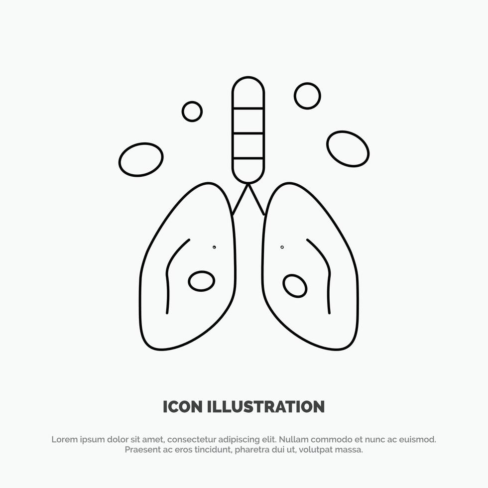 contaminación cáncer corazón pulmón órgano línea icono vector