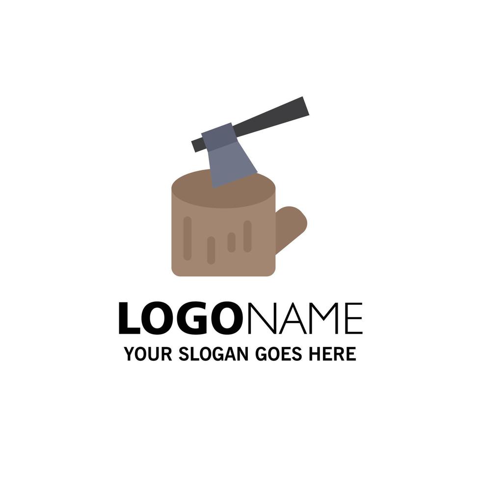 Ax Log Timber Wood Business Logo Template Flat Color vector