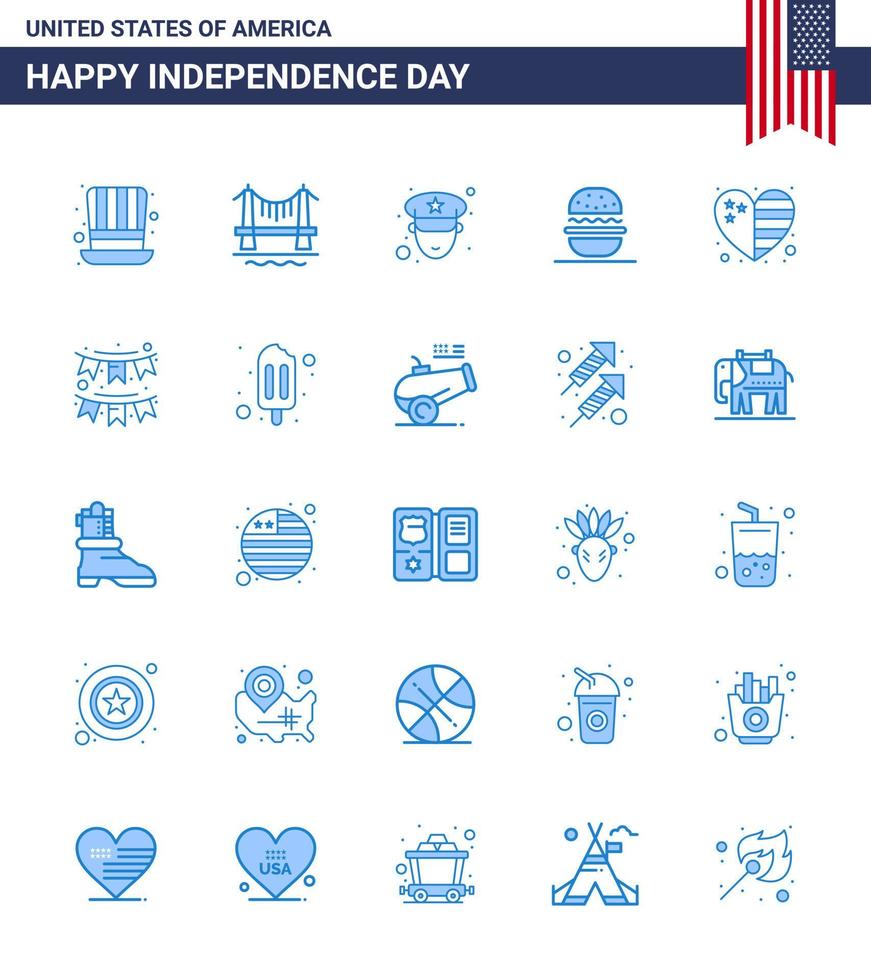 paquete de 25 creativos estados unidos día de la independencia relacionados con blues of flag heart man usa comer elementos de diseño vectorial editables del día de estados unidos vector