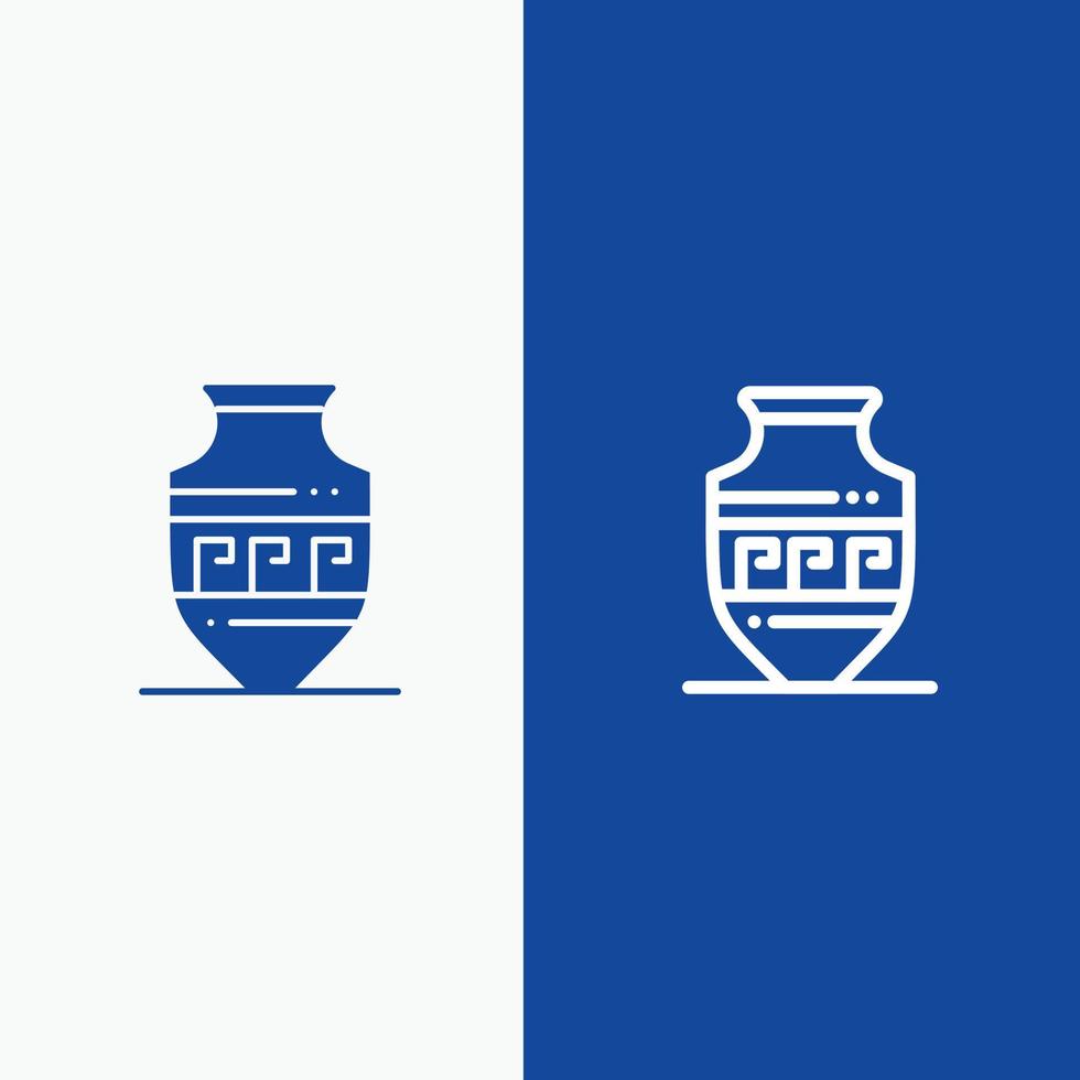 Amphora Ancient Jar Greece Jar Line and Glyph Solid icon Blue banner Line and Glyph Solid icon Blue banner vector