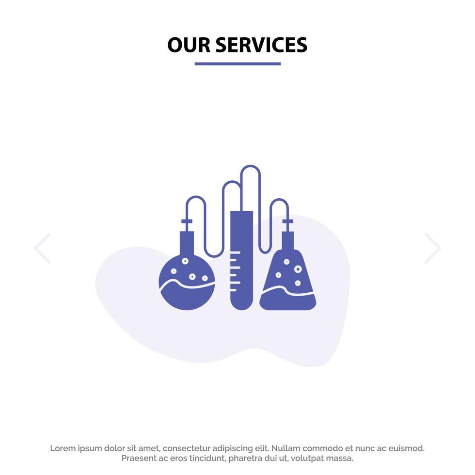 Our Services Chemical Dope Lab Science Solid Glyph Icon Web card Template vector