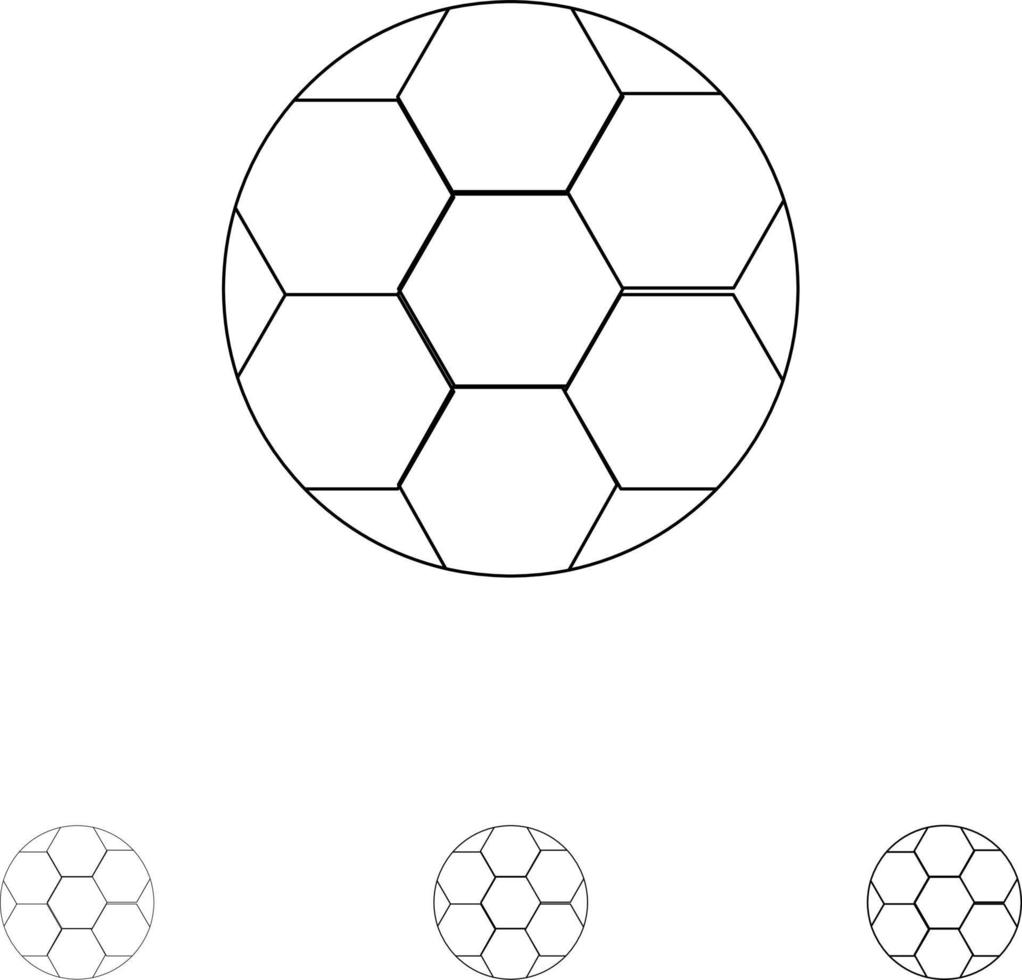 juego de iconos de línea negra audaz y delgada de deporte de fútbol de pelota vector