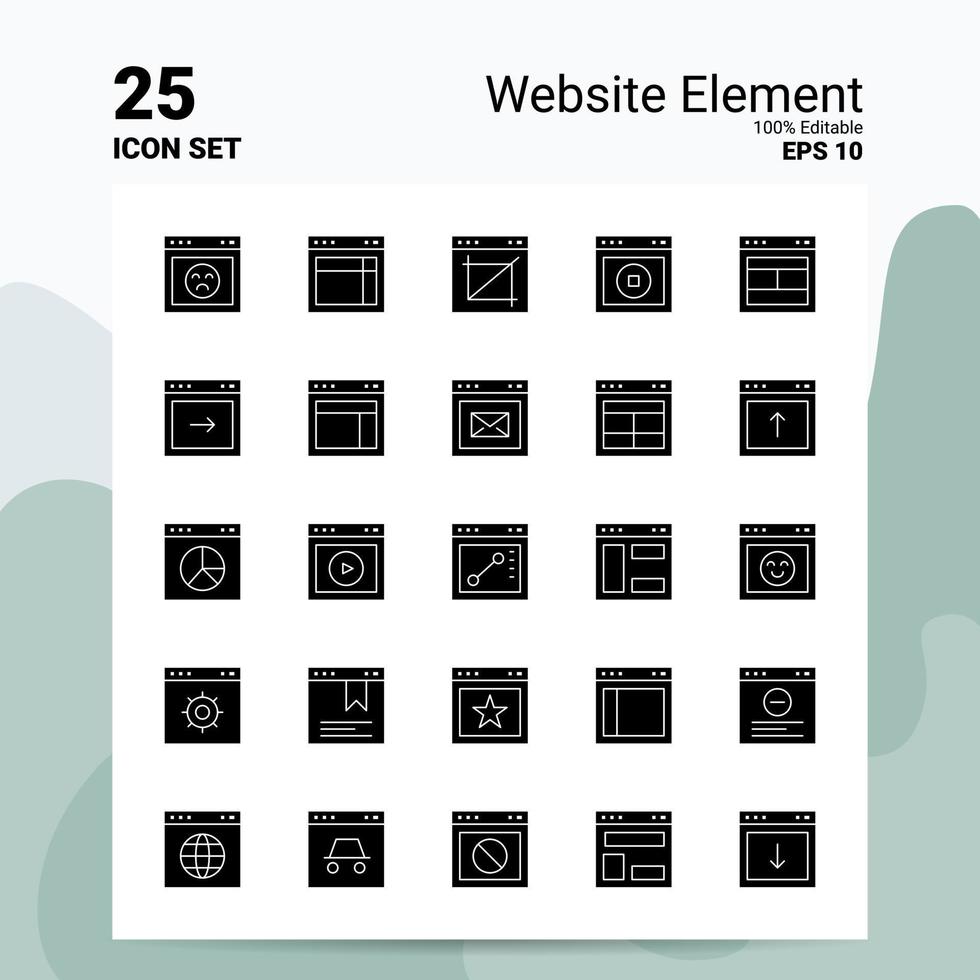 25 conjunto de iconos de elementos del sitio web 100 archivos editables eps 10 ideas de concepto de logotipo de empresa diseño de icono de glifo sólido vector