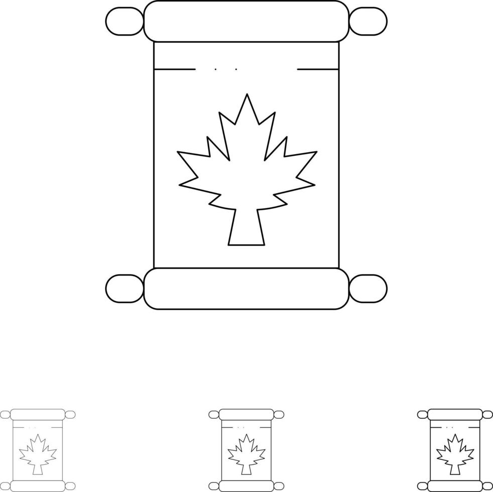 Note Autumn Canada Leaf Bold and thin black line icon set vector