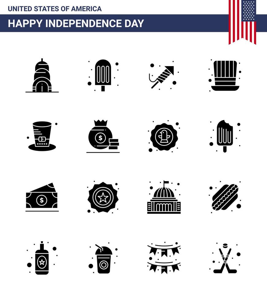 16 Creative USA Icons Modern Independence Signs and 4th July Symbols of american bag festival dollar presidents Editable USA Day Vector Design Elements