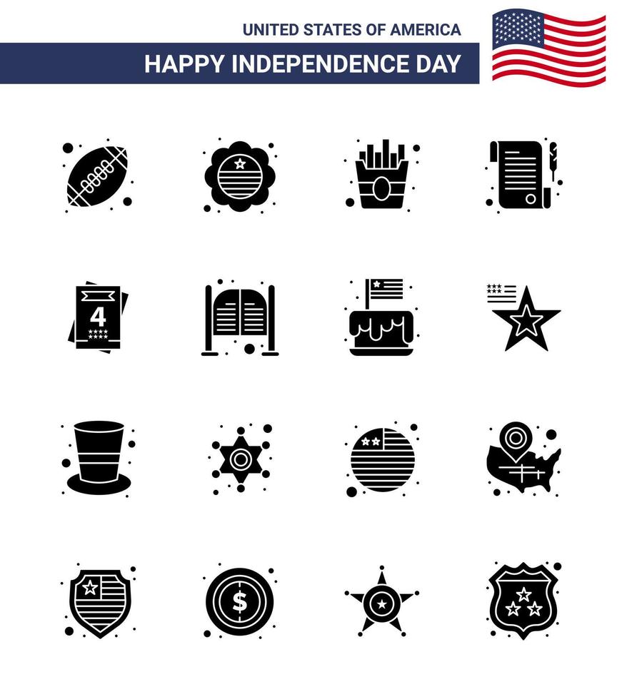 conjunto de 16 glifos sólidos vectoriales el 4 de julio, día de la independencia de estados unidos, como bar love, recibo de invitación rápida, elementos de diseño vectorial editables del día de estados unidos vector