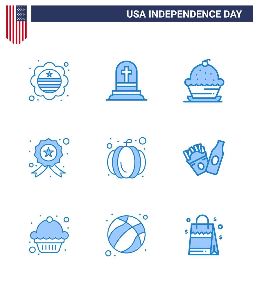 conjunto de 9 iconos del día de los ee.uu. símbolos americanos signos del día de la independencia para el pastel de la estrella americana investigando elementos de diseño del vector del día de los ee.uu. editables de acción de gracias