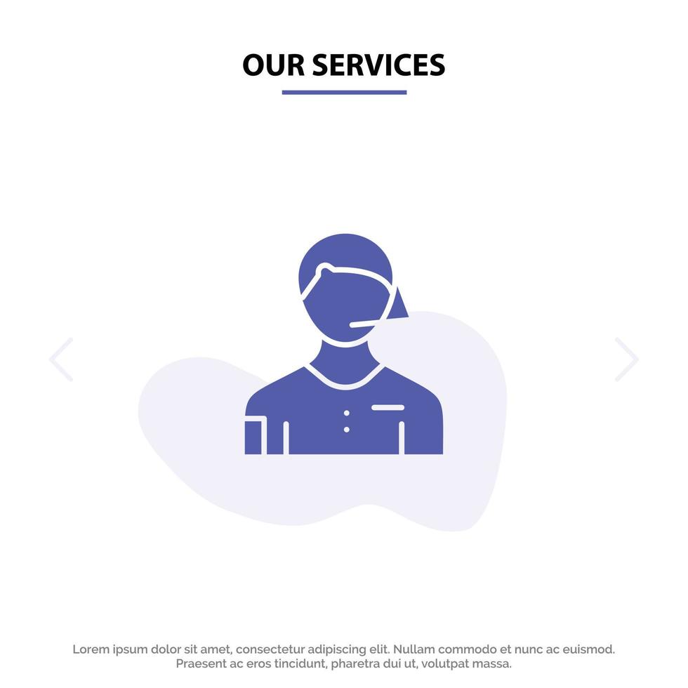 Our Services Arbiter Football Judge Linesman Referee Solid Glyph Icon Web card Template vector