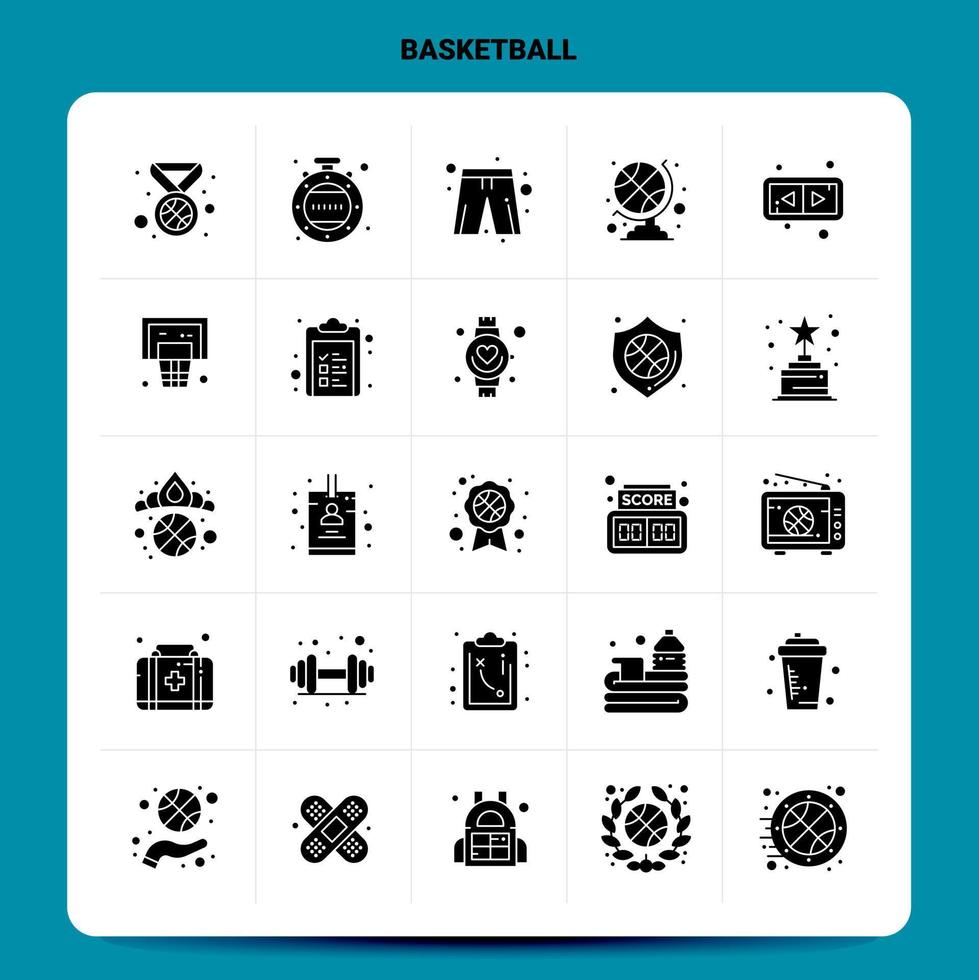conjunto de iconos de baloncesto sólido 25 diseño de estilo de glifo vectorial conjunto de iconos negros diseño de ideas de negocios web y móvil ilustración vectorial vector