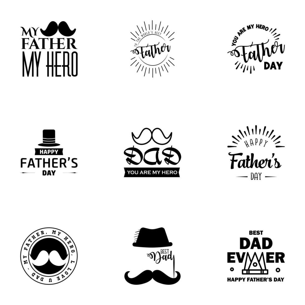 Happy Fathers Day 9 Black Vector Element Set Ribbons and Labels Editable Vector Design Elements