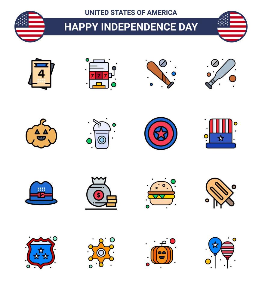 16 Creative USA Icons Modern Independence Signs and 4th July Symbols of usa pumkin baseball hardball baseball Editable USA Day Vector Design Elements