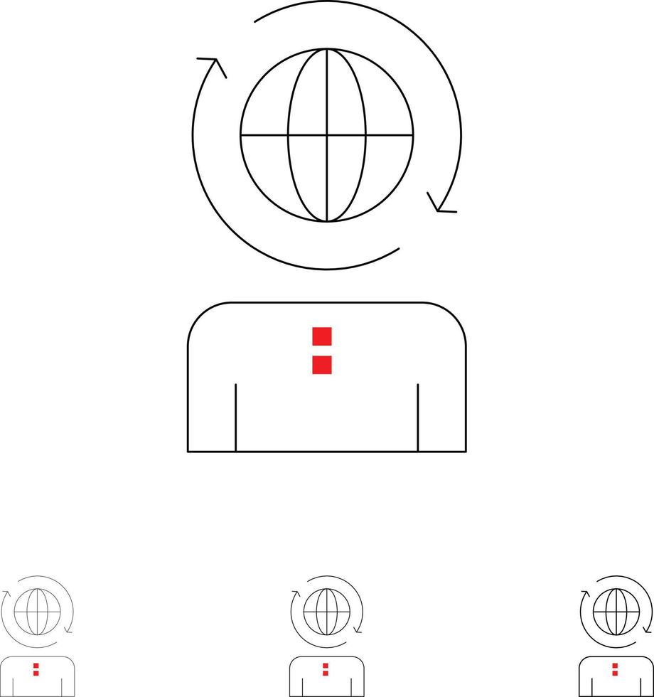 Business Global Management Modern Bold and thin black line icon set vector