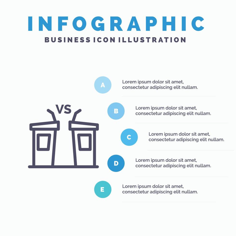 Debate Democracy Election Politician Speaker Line icon with 5 steps presentation infographics Background vector