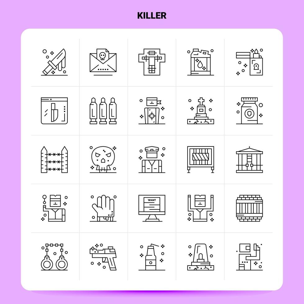 OutLine 25 Killer Icon set Vector Line Style Design Black Icons Set Linear pictogram pack Web and Mobile Business ideas design Vector Illustration