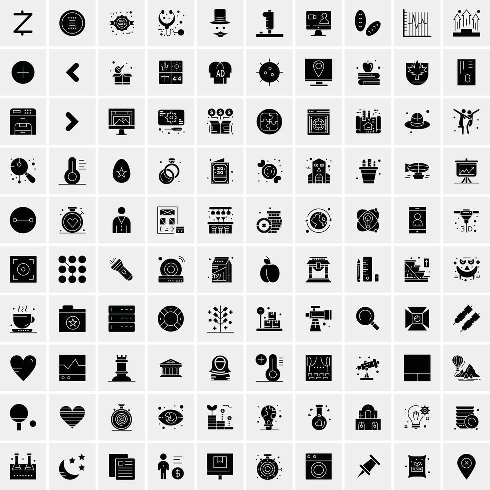 Set of 100 Business Solid Glyph icons vector