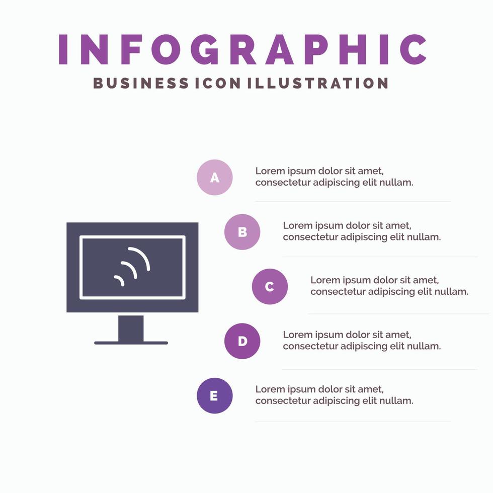 Computer Wifi Service Solid Icon Infographics 5 Steps Presentation Background vector