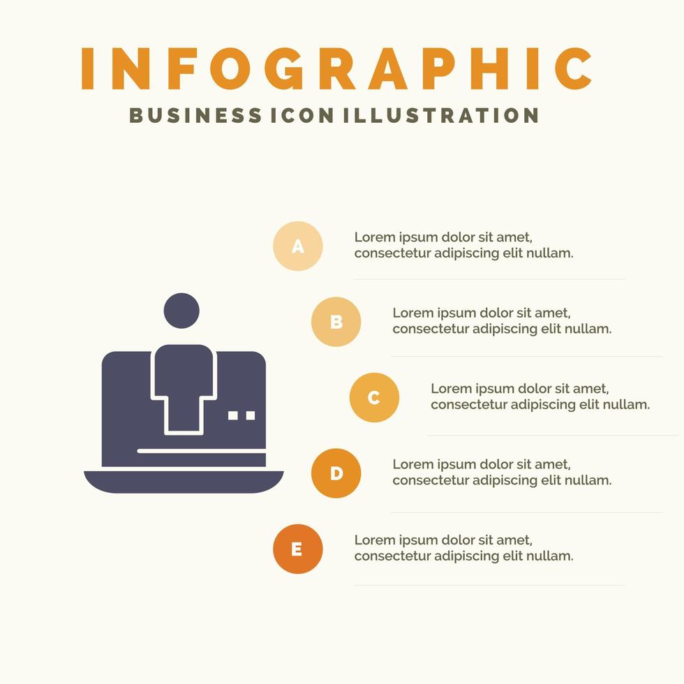 computadora digital computadora portátil tecnología marketing sólido icono infografía 5 pasos presentación antecedentes vector